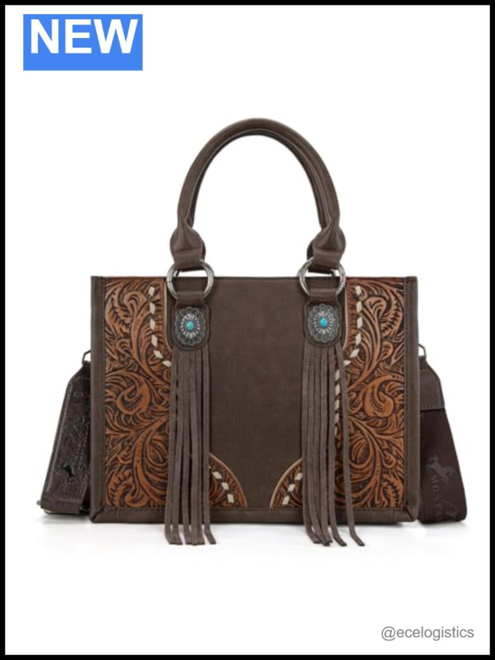 Western Tooled Vegan Leather Tote Bag Crossbody with Concho Tassels